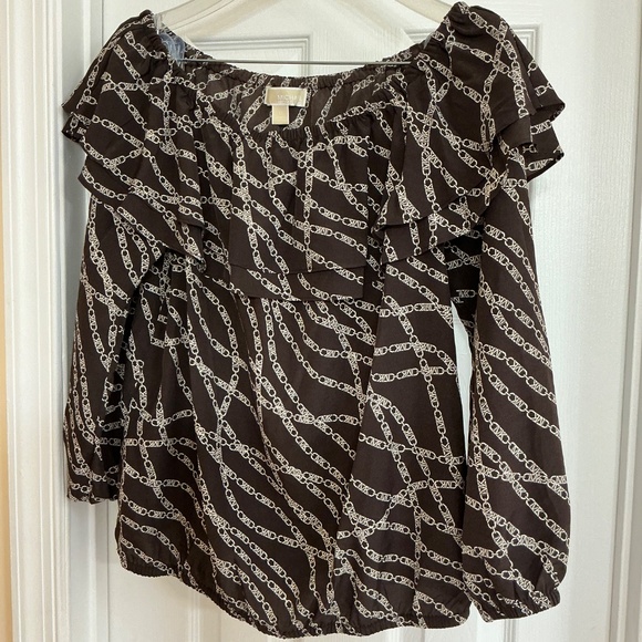 Michael Kors, Off the Shoulder Top, Brown/White, Size Medium - Picture 6 of 6